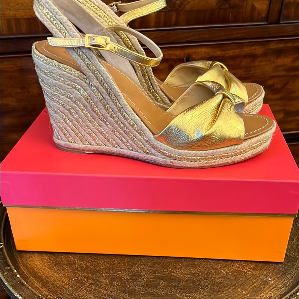 kate spade Metallic Gold Knotted Espadrille Wedges